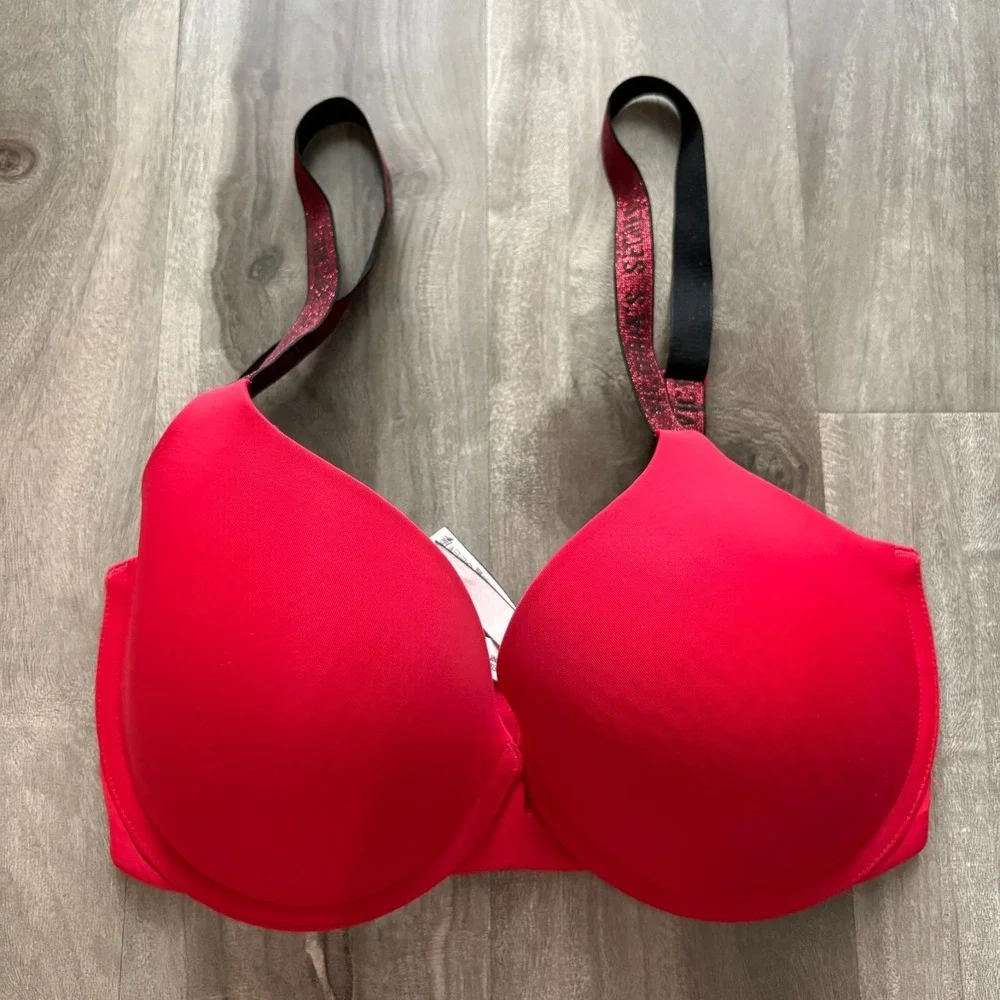 Victoria's Secret Red Demi Bra 32DDD‎ F70 Lightly Lined T-Shirt Glitter Strap
